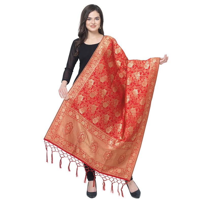 Red Jacquard Dupatta - JD986589013