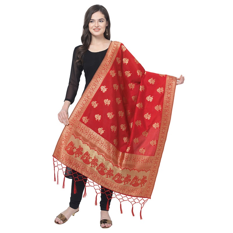 Red Jacquard Dupatta - JD986589014