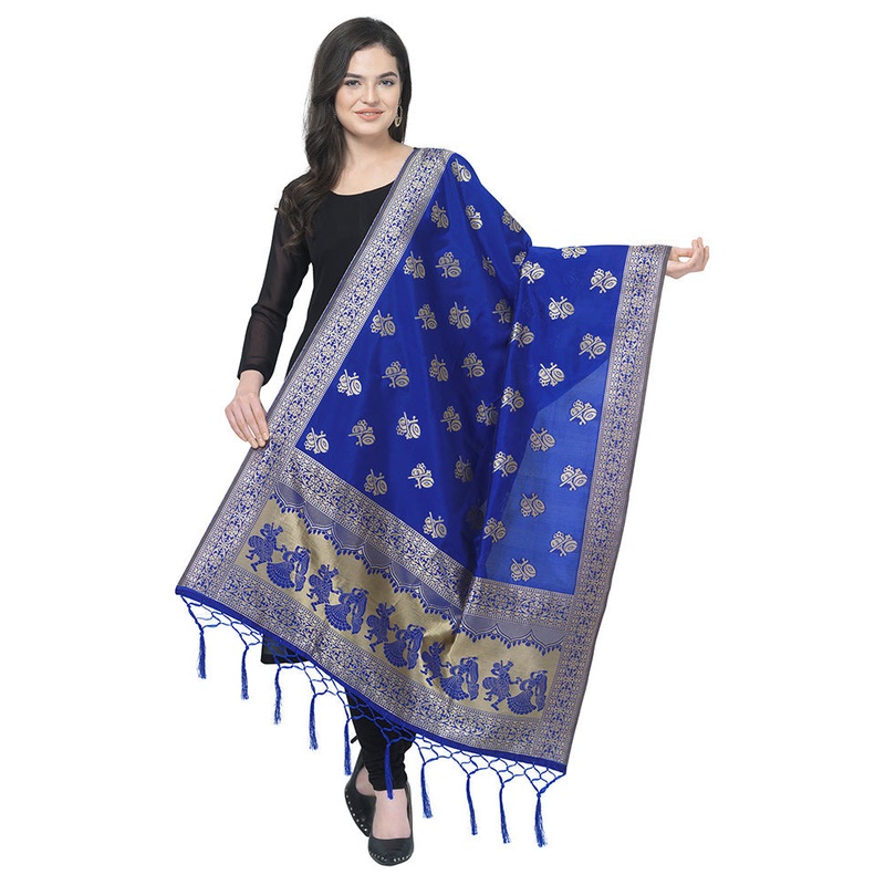 Royal Blue Jacquard Dupatta - JD986589018
