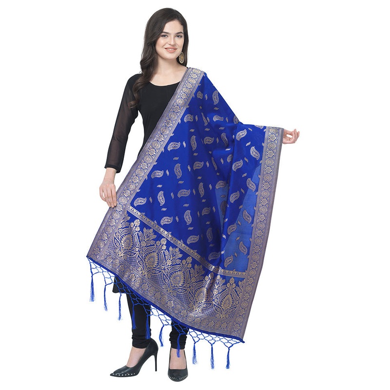 Royal Blue Jacquard Dupatta - JD986589019