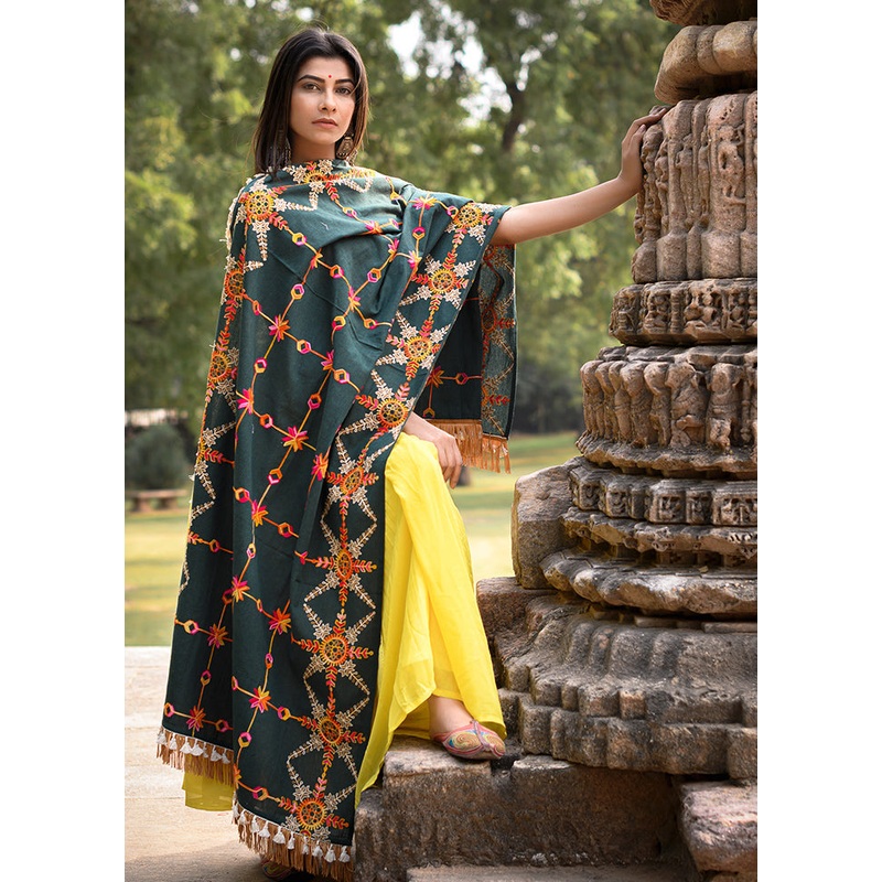 Teal Blue Cotton Dupatta - JD986589020