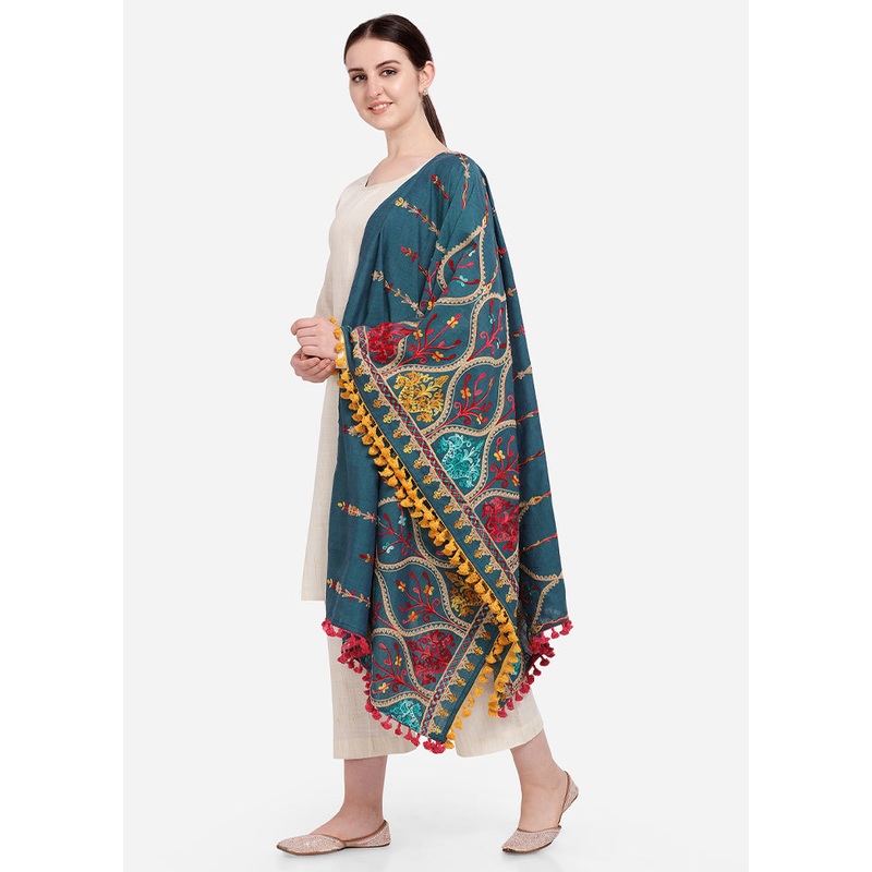 Teal Cotton Dupatta - JD986589021
