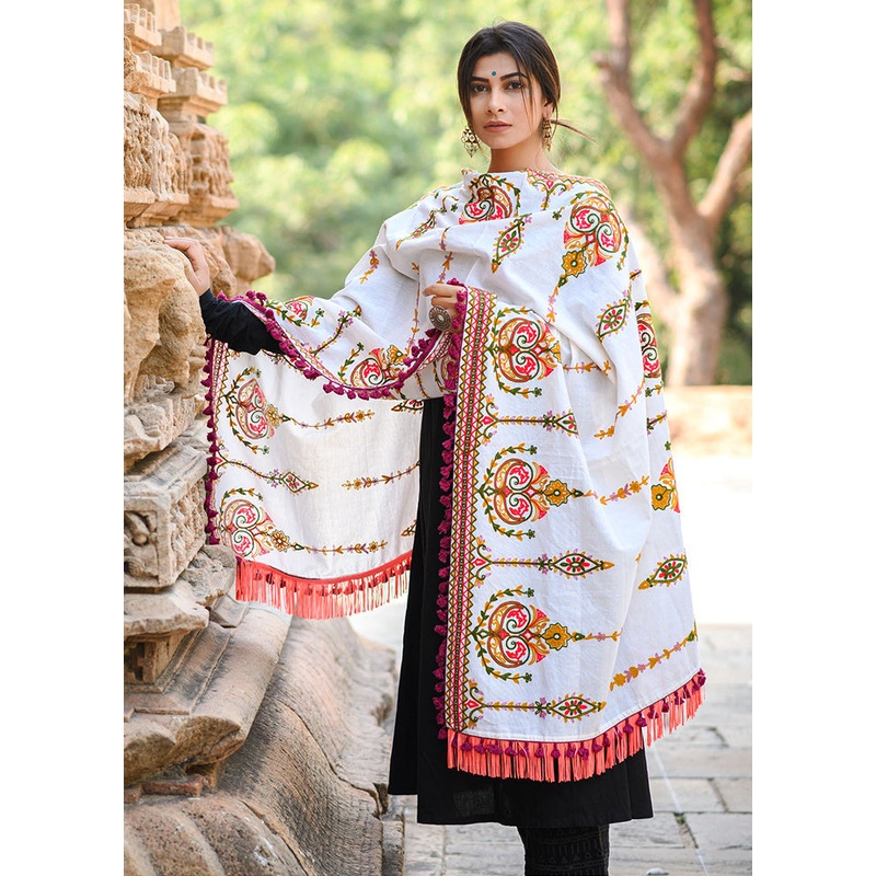 White Cotton Dupatta - JD986589026