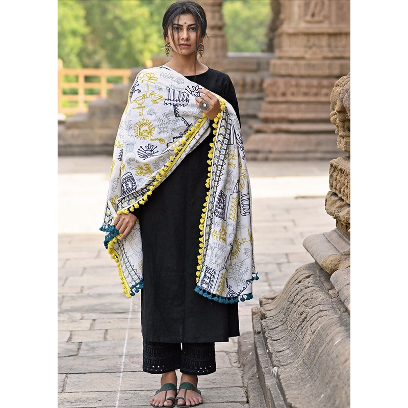 White Cotton Dupatta - JD986589027