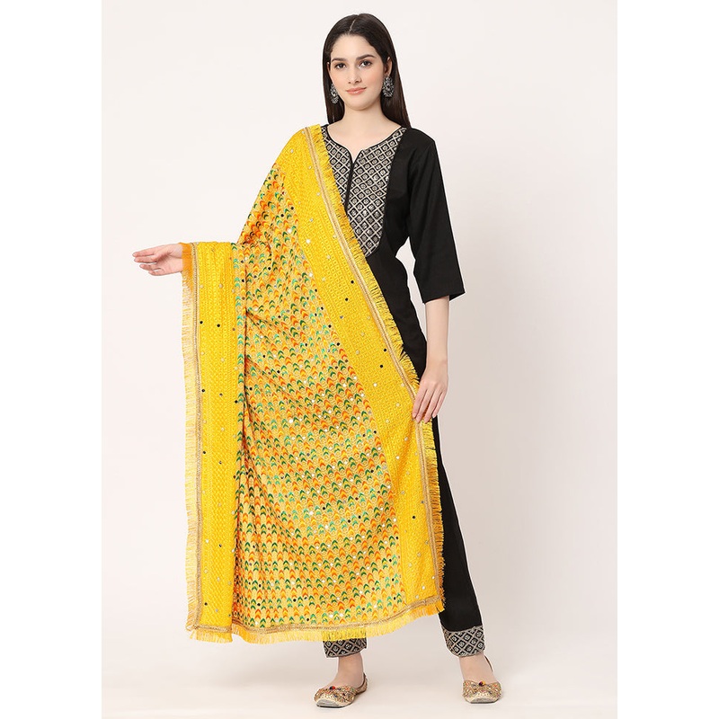Yellow Chiffon Embroidered Work Dupatta - JD986589029