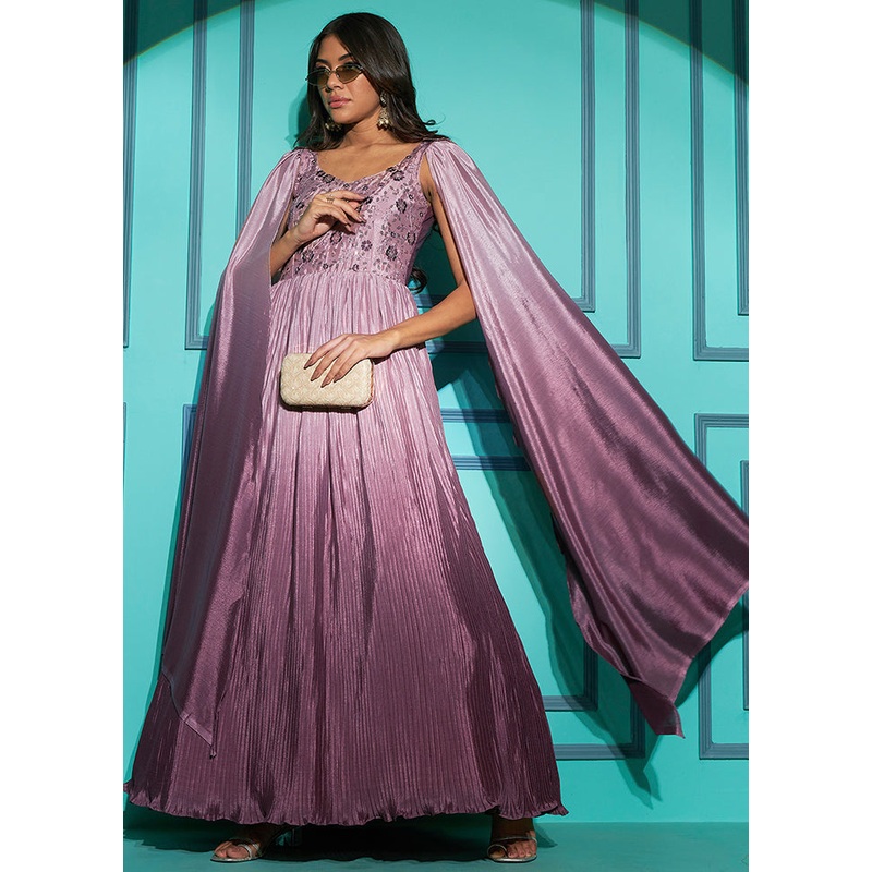 2 Pc Peach Chiffon Gown With Dupatta - JD986588717