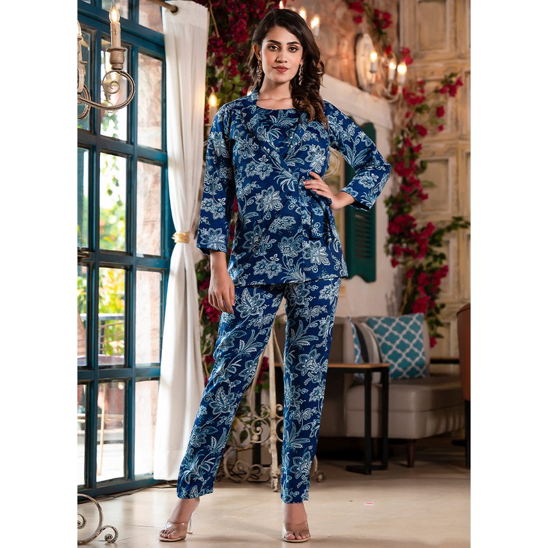 3 Pc Blue Readymade Silk Coord Set - JD986588721