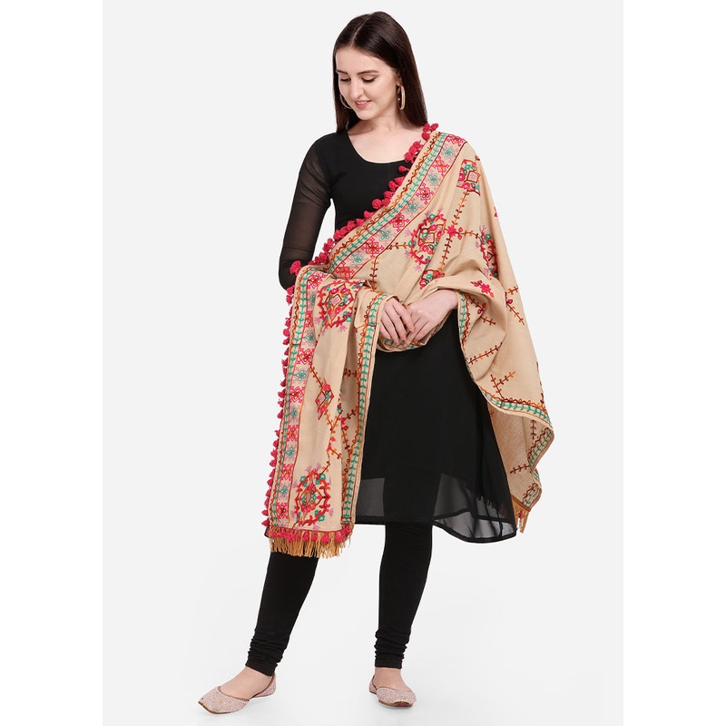 Beige Cotton Dupatta - JD986588835