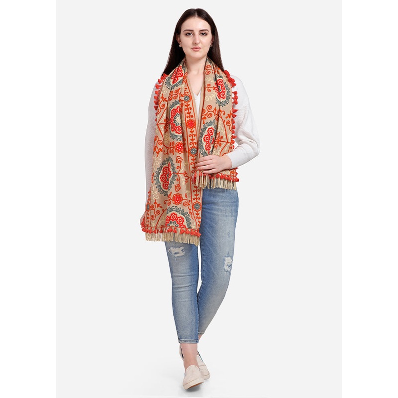 Beige Cotton Dupatta - JD986588836