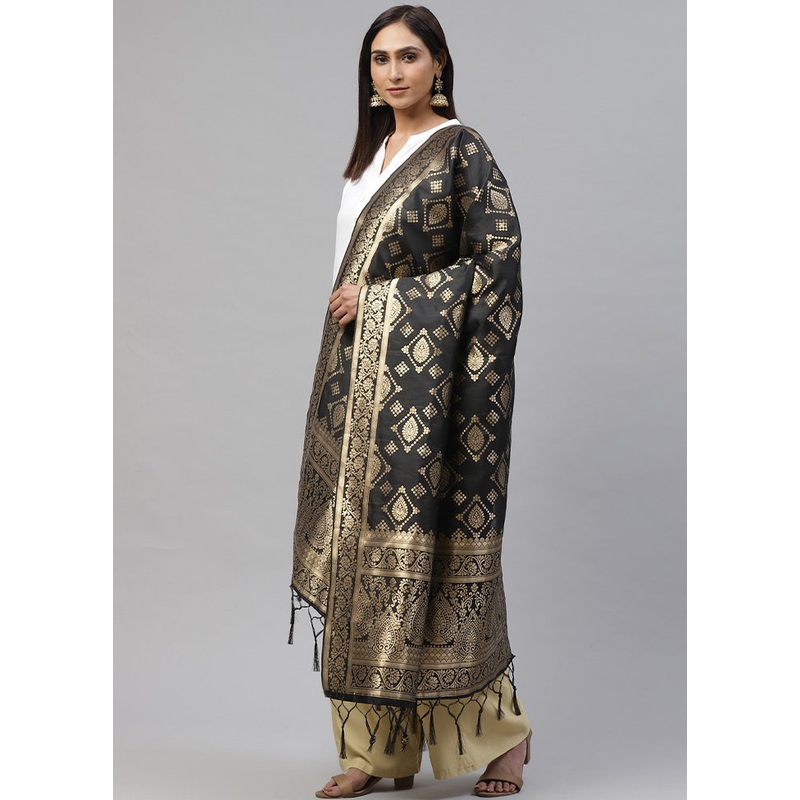 Black Art Silk Dupatta - JD986588838