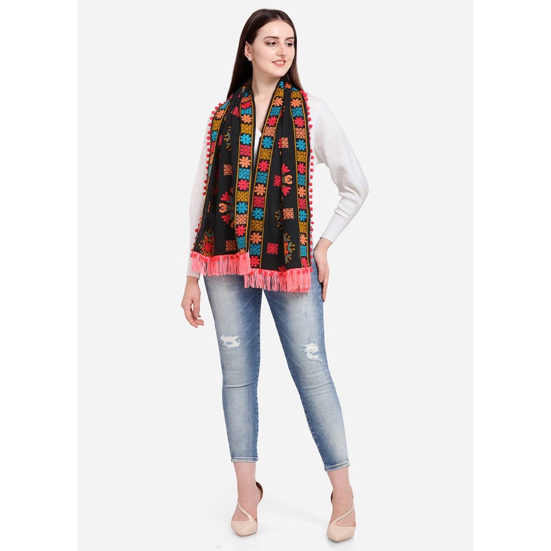 Black Cotton Dupatta - JD986588845