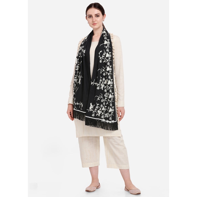 Black Cotton Dupatta - JD986588846