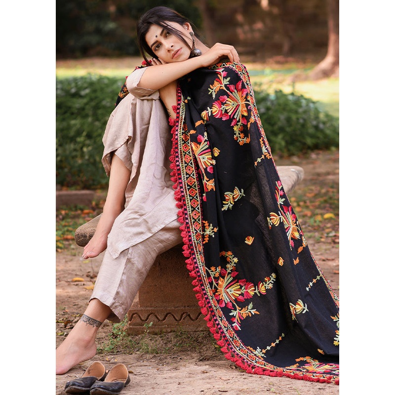 Black Cotton Dupatta - JD986588847