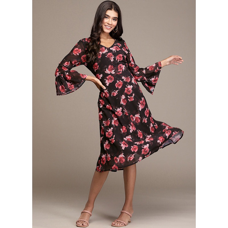 Black Readymade Georgette Indian Dress - JD986588701