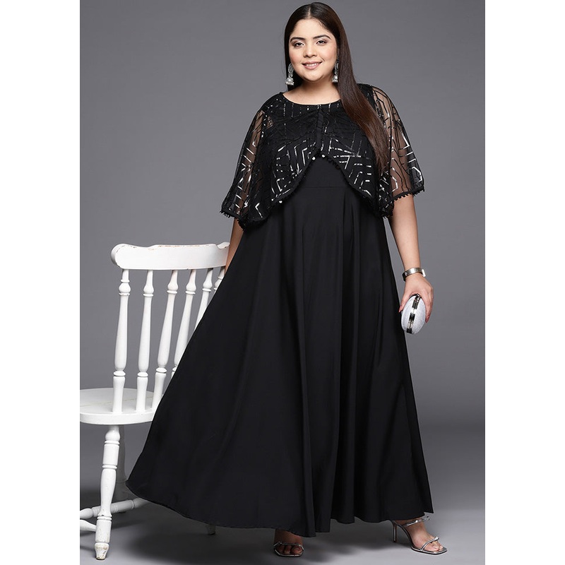 Black Readymade Silk Indian Dress - JD986588741