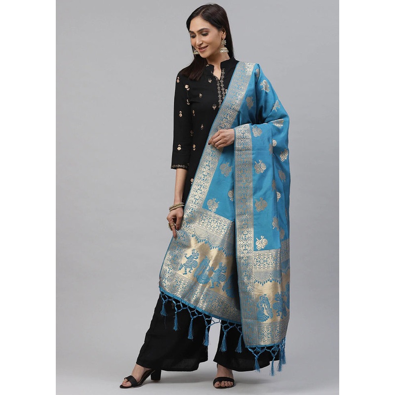 Blue Art Silk Dupatta - JD986588849