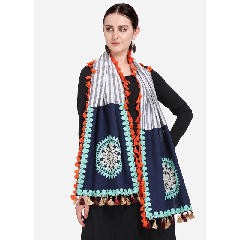 Blue Cotton Dupatta - JD986588855