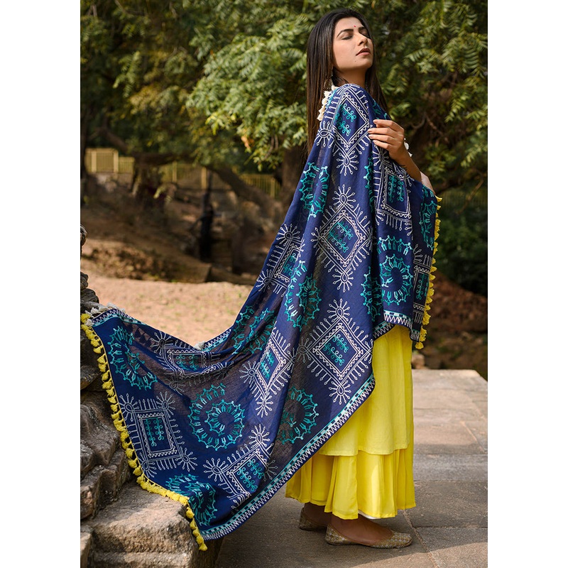 Blue Cotton Dupatta - JD986588856