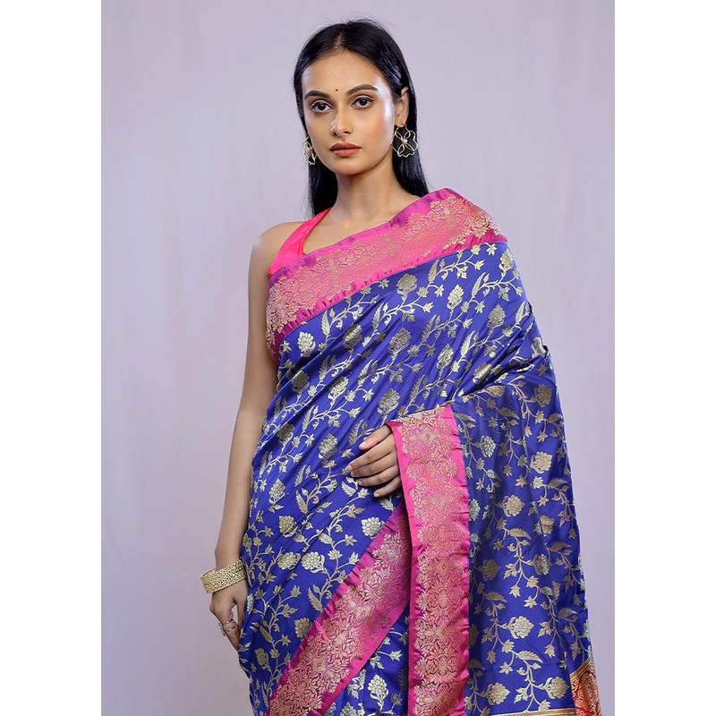 Blue Kanjivaram Silk Saree With Blouse Piece - JD986588769