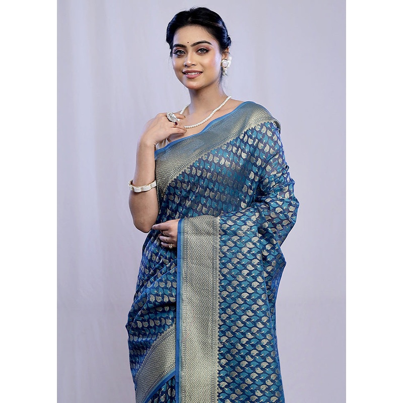 Blue Kora Silk Saree With Blouse Piece - JD986588766