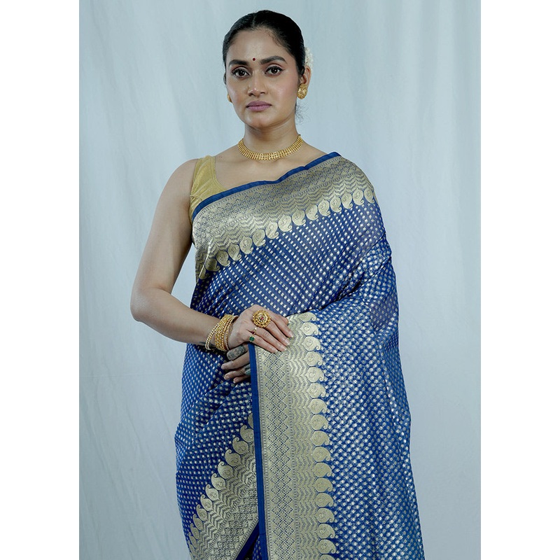 Blue Kora Silk Saree With Blouse Piece - JD986588768