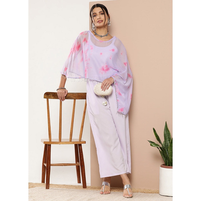 Blue Silk Printed Jumpsuit Set - JD986588695