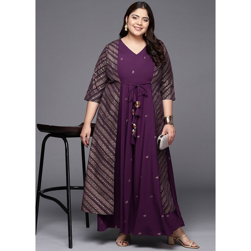 Burgandy Polyester Indian Dress - JD986588726