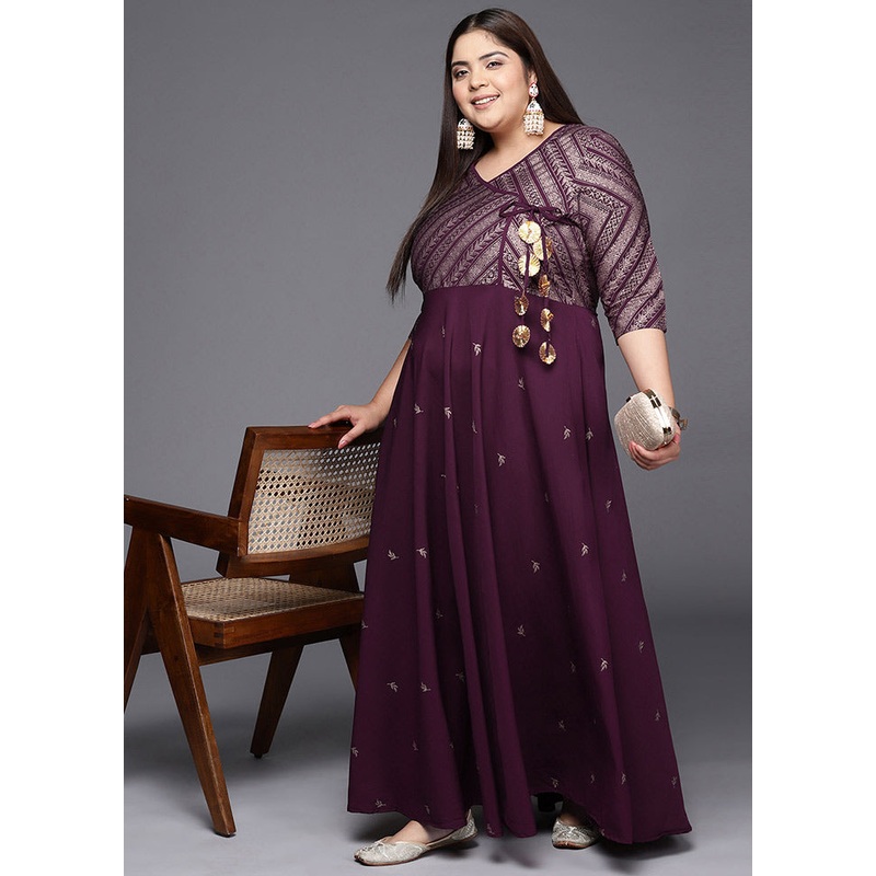 Burgandy Polyester Indian Dress - JD986588731