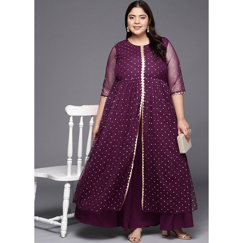 Burgandy Polyester Indian Dress - JD986588734