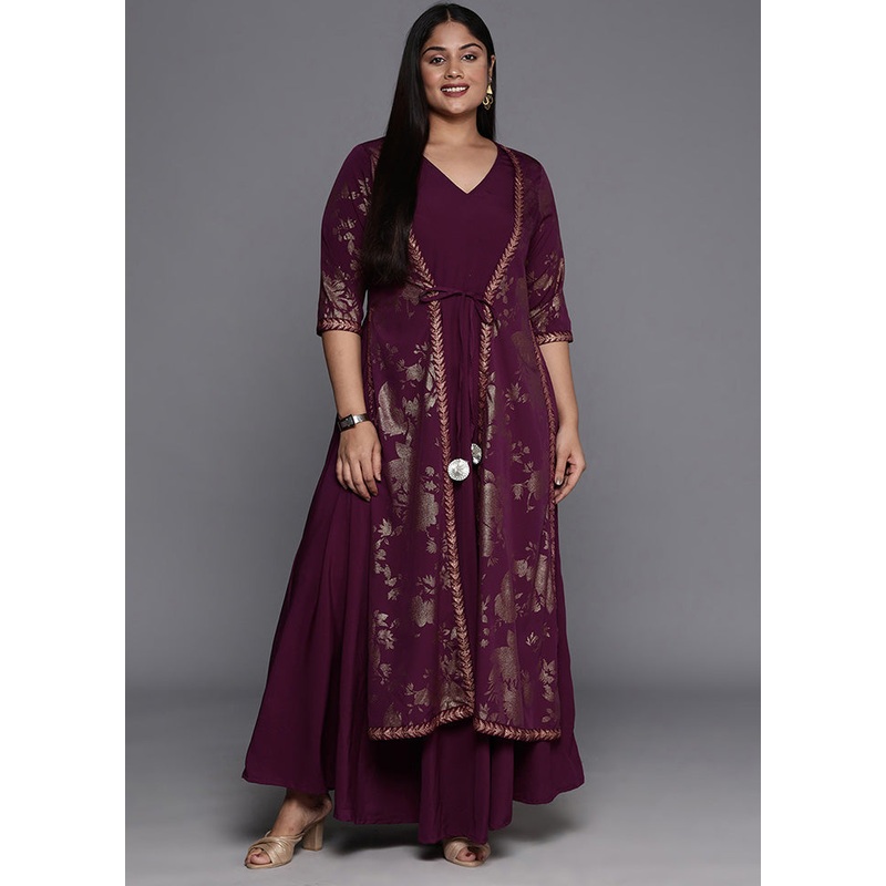 Burgandy Readymade Silk Indian Dress - JD986588740