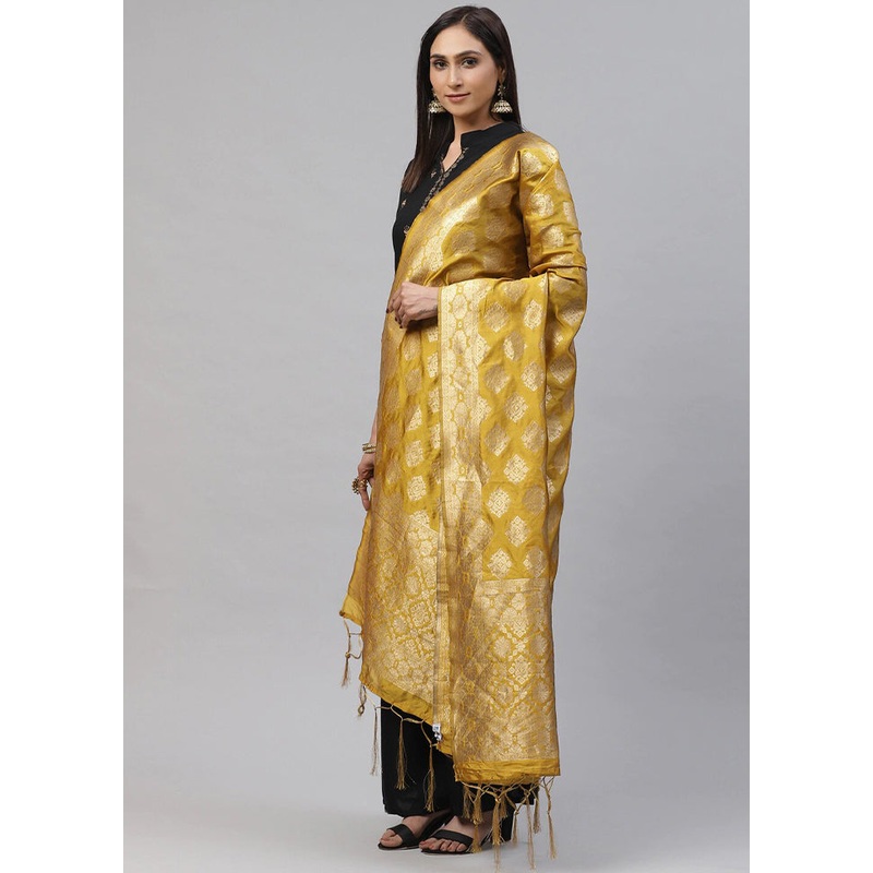 Golden Art Silk Dupatta - JD986588866