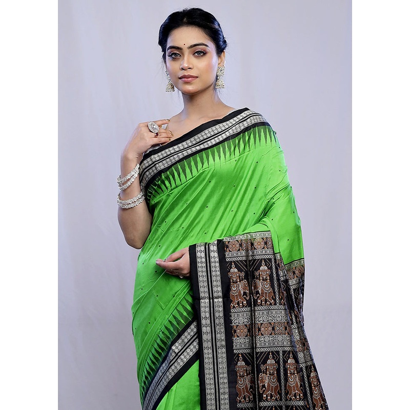 Green Bomkai Pure Silk Saree With Blouse Piece - JD986588764
