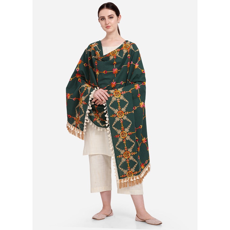 Green Cotton Dupatta - JD986588871