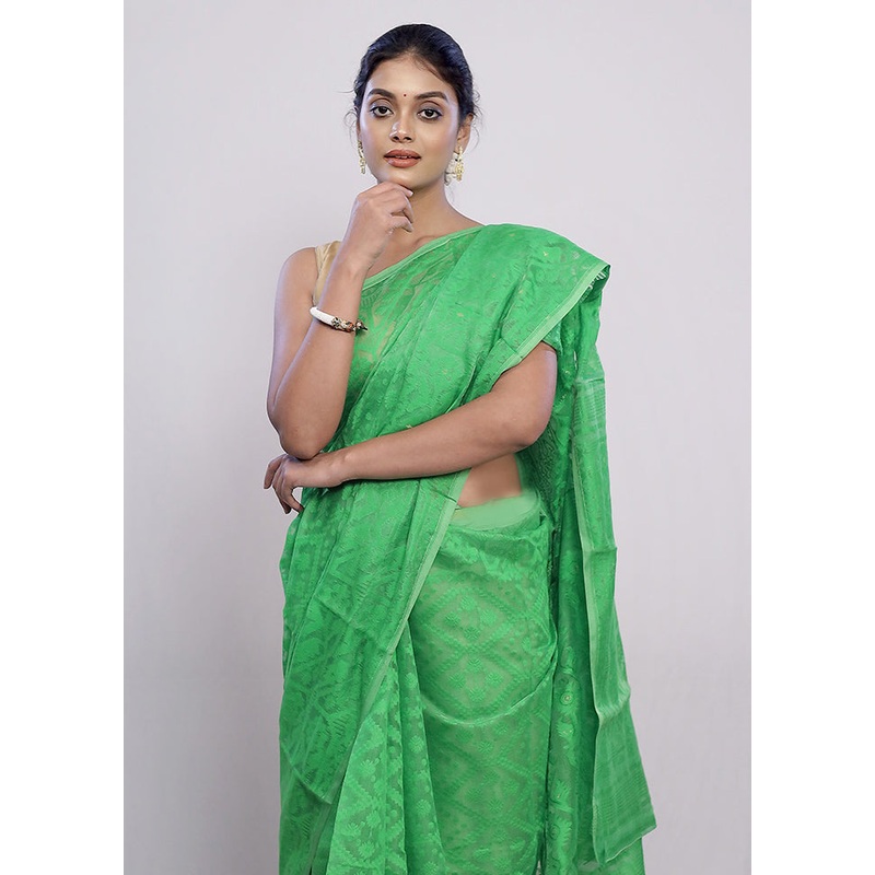 Green Cotton Jamdani Saree Without Blouse Piece - JD986588805
