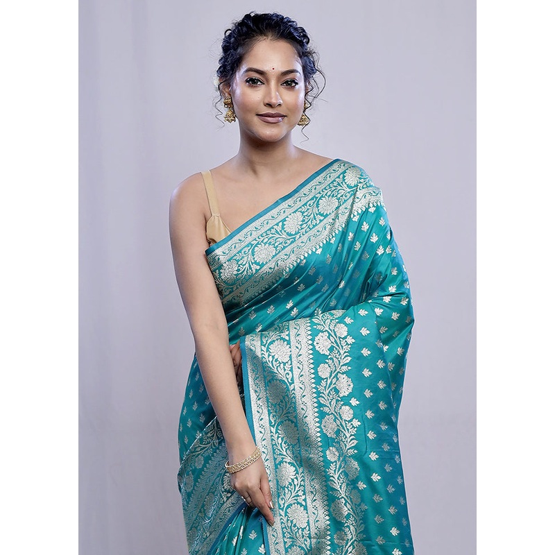 Green Dupion Silk Saree With Blouse Piece - JD986588763