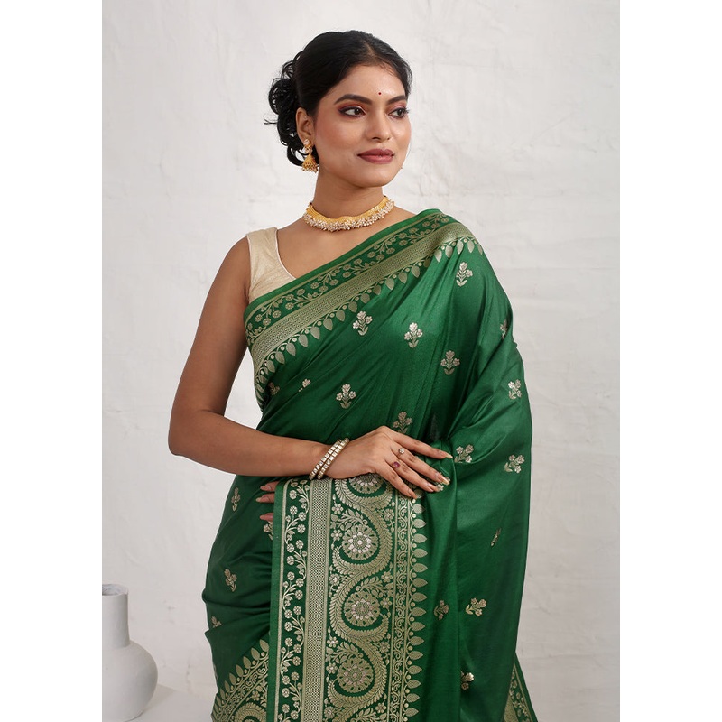 Green Dupion Silk Saree With Blouse Piece - JD986588827