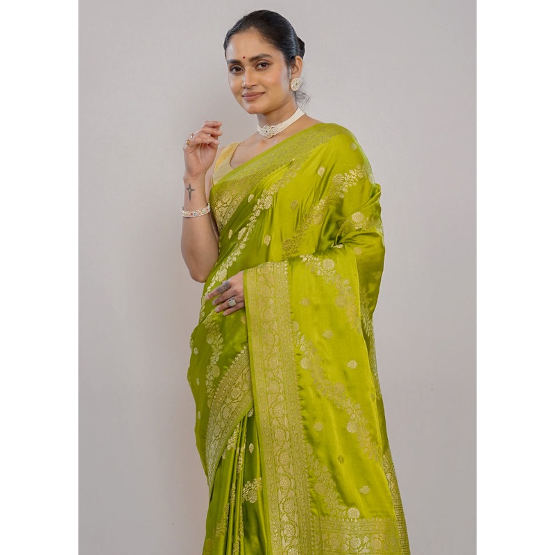 Green Dupion Silk Saree With Blouse Piece - JD986588829