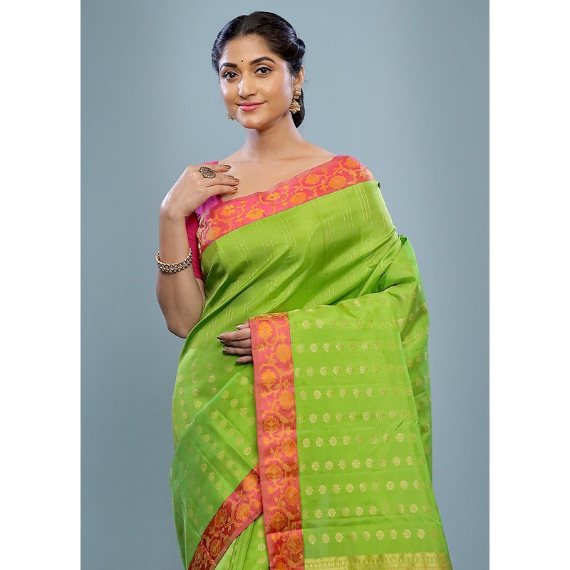 Green Kanjivaram Silk Saree With Blouse Piece - JD986588819