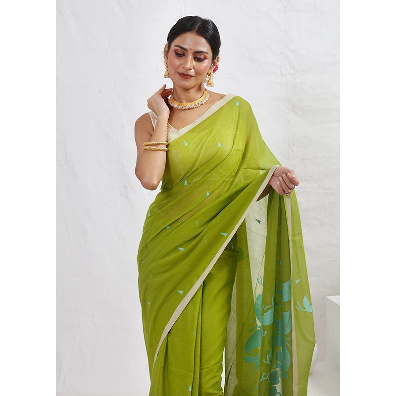 Green Matka Silk Saree With Blouse Piece - JD986588762
