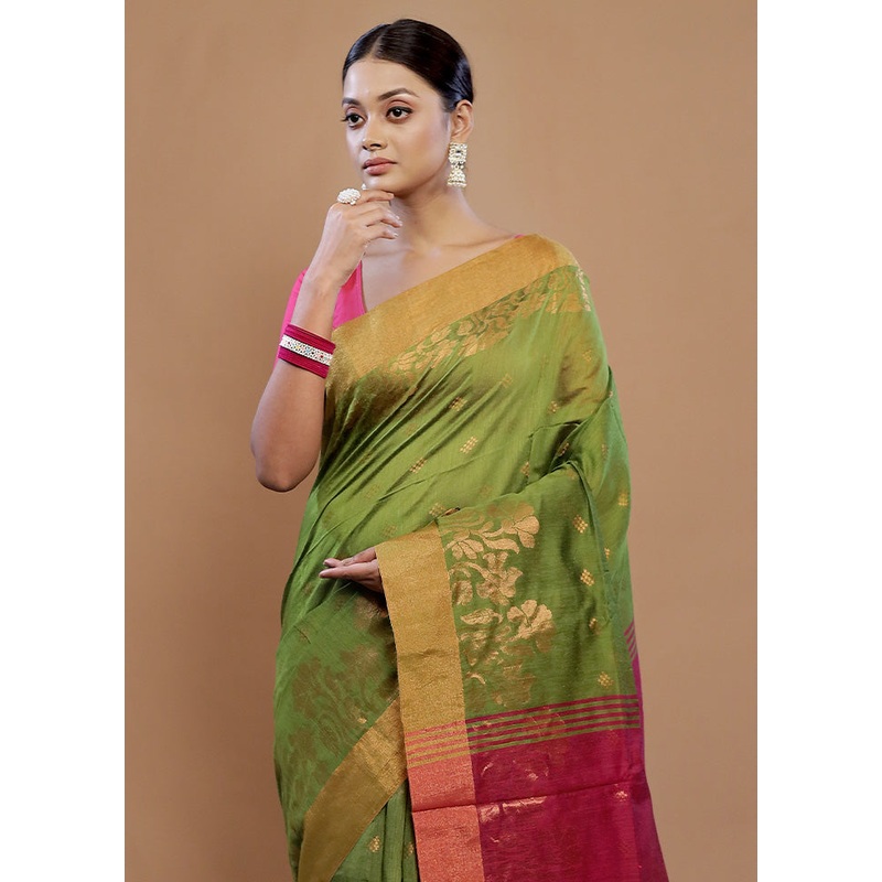 Green Matka Silk Saree With Blouse Piece - JD986588812