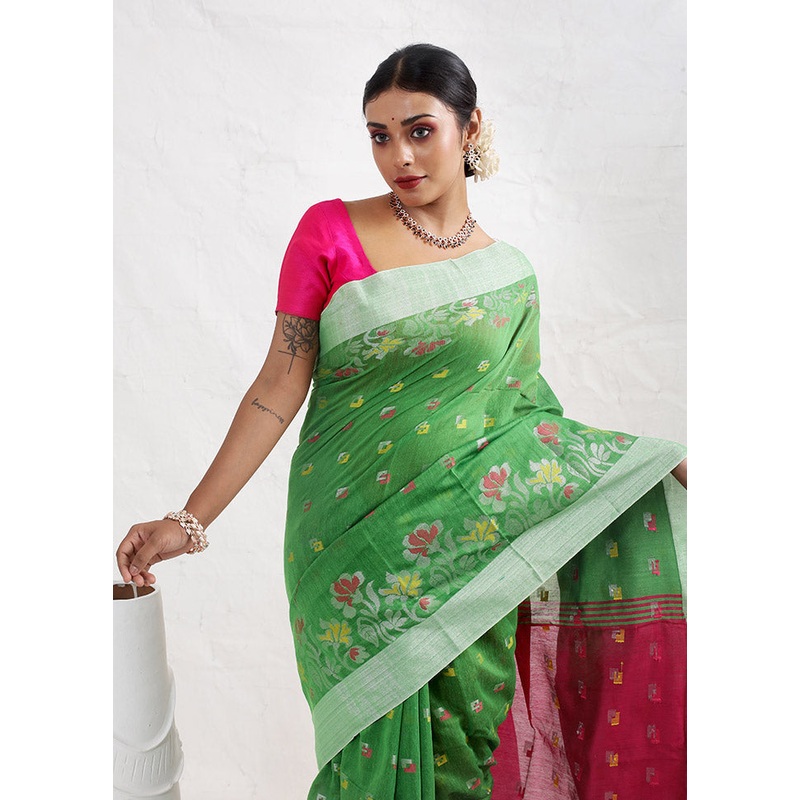 Green Matka Silk Saree With Blouse Piece - JD986588813