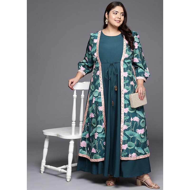 Green Polyester Indian Dress - JD986588732