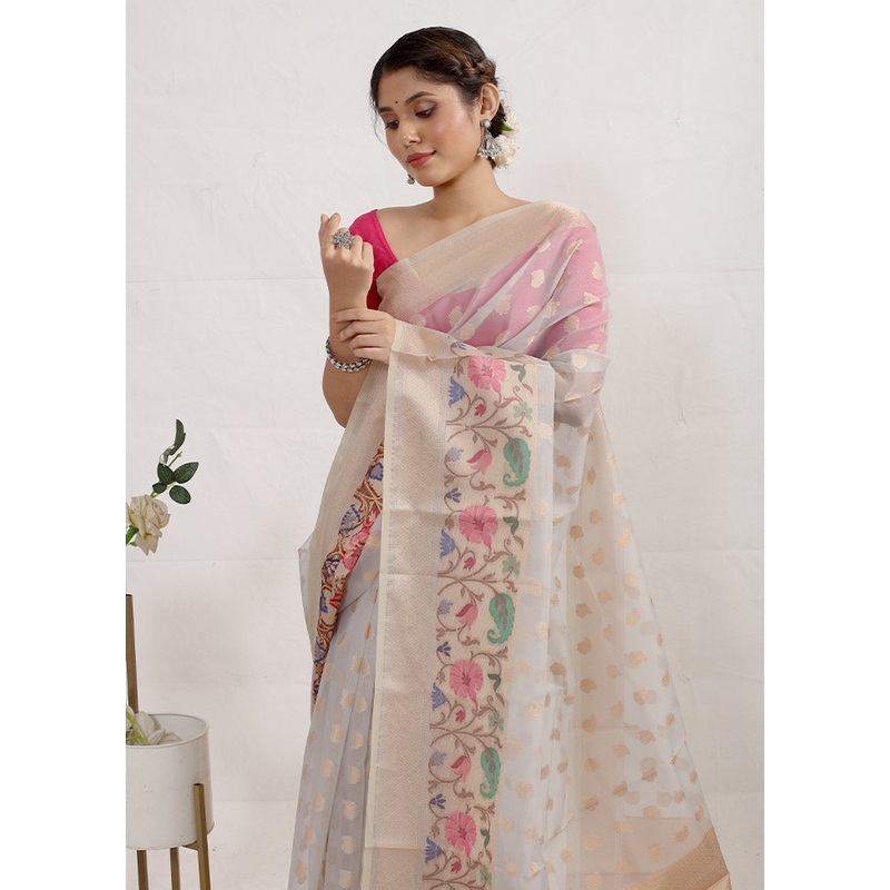 Grey Kora Silk Saree With Blouse Piece - JD986588774