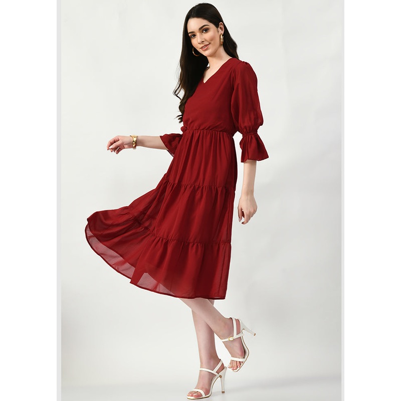 Maroon Polyester Dress - JD986588710