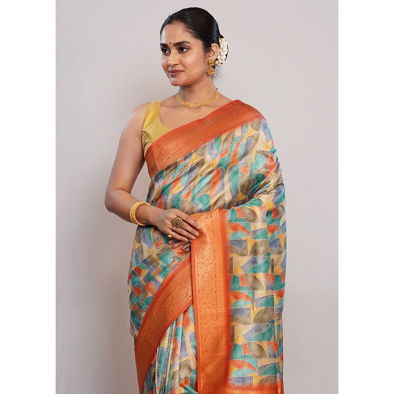 Multicolor Dupion Silk Saree With Blouse Piece - JD986588826