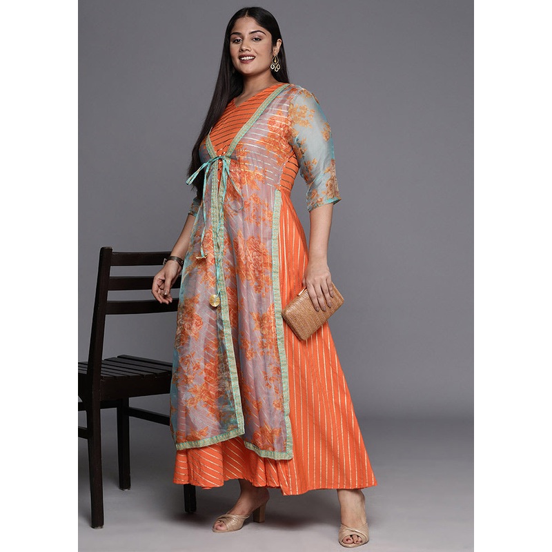 Orange Polyester Indian Dress - JD986588728