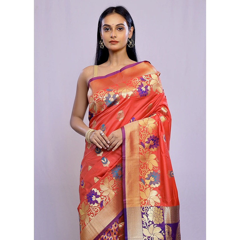 Pink Kanjivaram Silk Saree With Blouse Piece - JD986588756