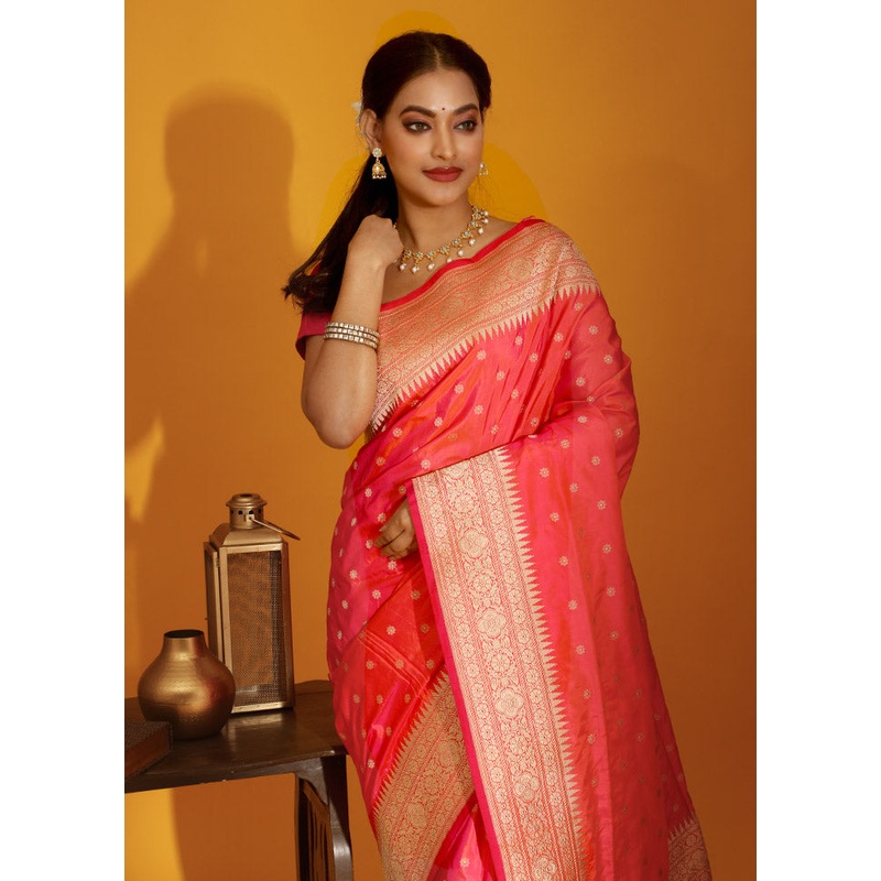 Pink Katan Pure Silk Saree With Blouse Piece - JD986588772