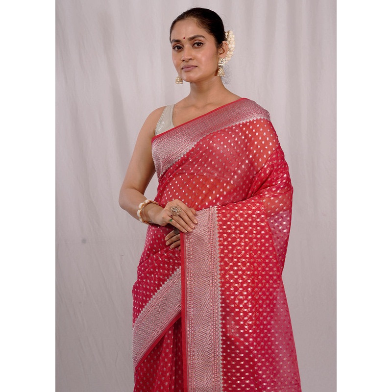 Pink Kora Silk Saree With Blouse Piece - JD986588752