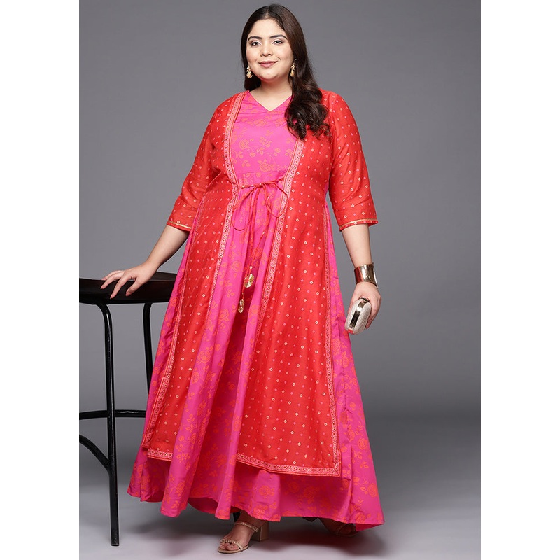 Pink Readymade Polyester Indian Dress - JD986588735
